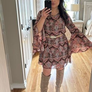 Paisley Print Bell Sleeve Dress